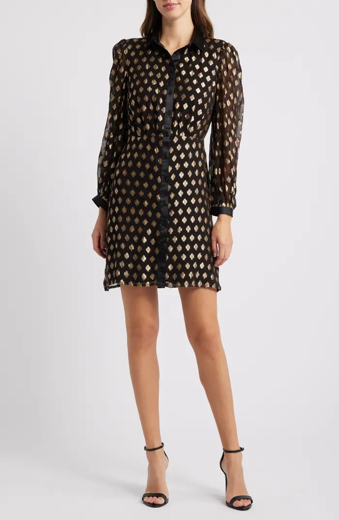 Halogen® Foil Dot Empire Waist Long Sleeve Shirtdress | Nordstrom | Nordstrom