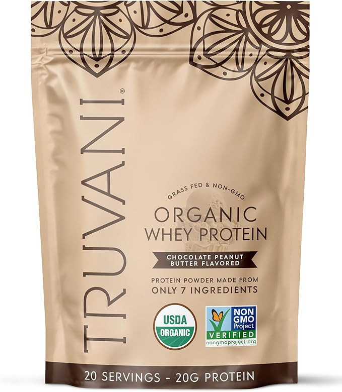 Truvani Organic Whey Protein Powder | Chocolate Peanut Butter | 20g Grass Fed Whey Protein | 20 S... | Amazon (US)