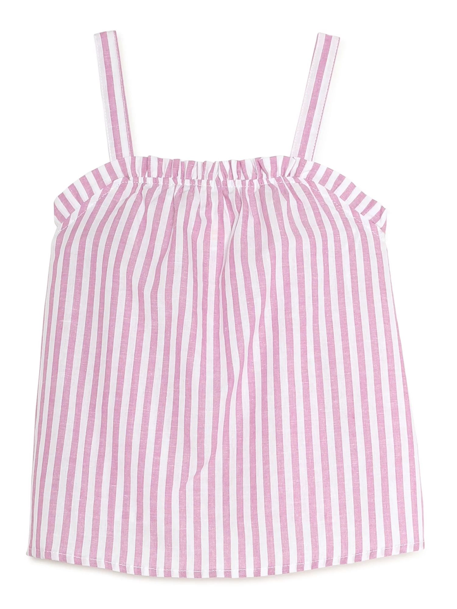 Wonder Nation Girls Ruffle Neck Striped Woven Tank Top, Sizes 4-18 & Plus - Walmart.com | Walmart (US)