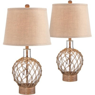 360 Lighting Coastal Table Lamps 27" Tall Set of 2 Rope and Clear Glass Jug Burlap Drum Shade for Living Room Family Bedroom Nightstand | Target