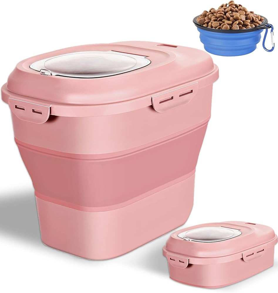 Collapsible Dog Food Storage Container, 30 Lb Pet Cat Pantry Plastic Large Containers Bin with Wh... | Amazon (US)