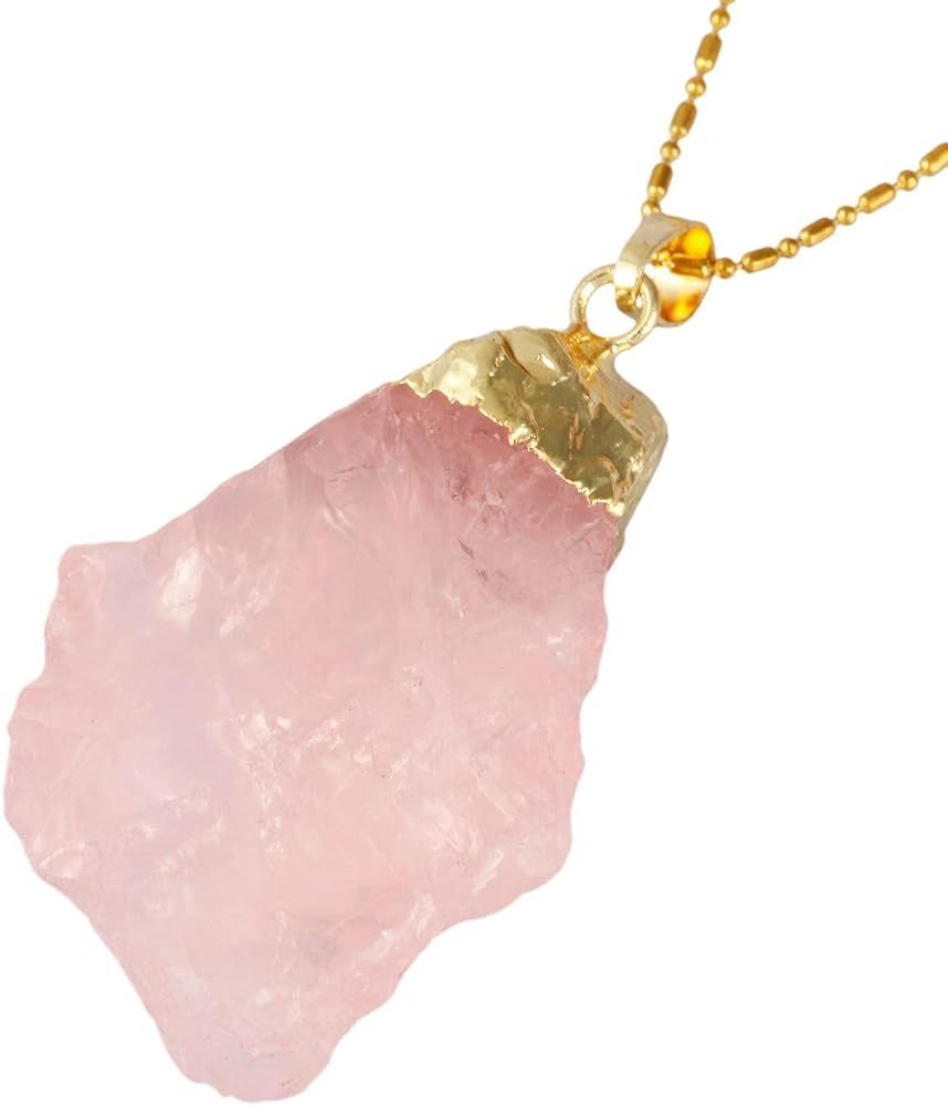 TUMBEELLUWA Natural Crystal Pendant Necklace Raw Stone Gemstone Gold Plated Healing Irregular Han... | Amazon (US)