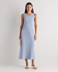 Washable Stretch Silk Tank Midi Dress in Horizon Blue | Quince