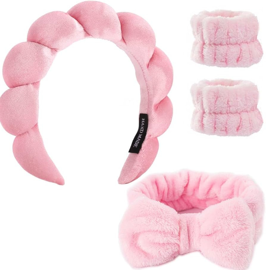 puffy Spa Headbands & Wristband Set,4pack Makeup Headband, Face Wash Headband, Skincare Headbands... | Amazon (US)