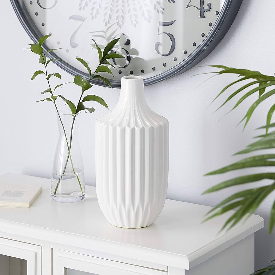 Deco 79 Ceramic Stripe Texture Vase, 6" x 6" x 13", White | Amazon (US)