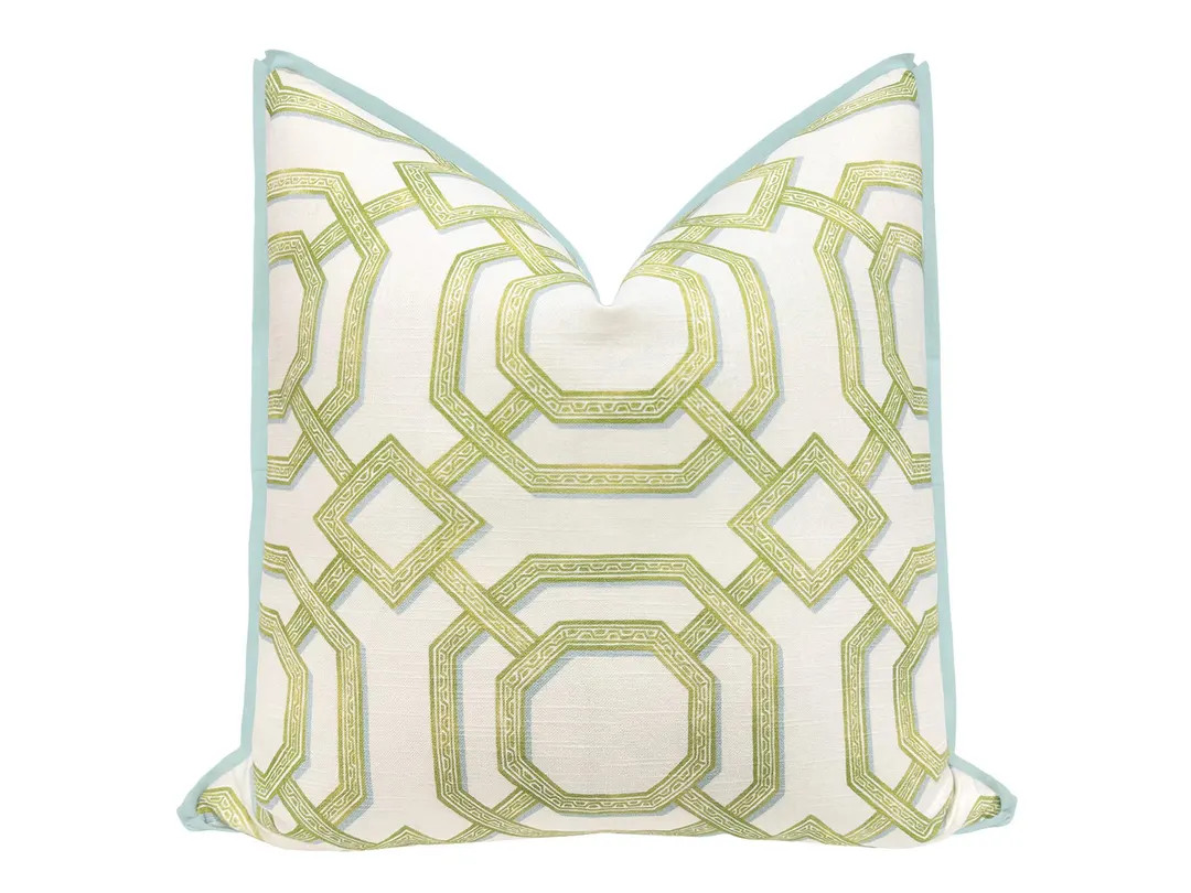 Lattice Print // Celadon with Butterfly Flange pillow | geometric print | flange pillow | green t... | Etsy (US)