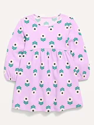 Printed Long-Sleeve Ribbed Dress for Toddler Girls | Old Navy (US)