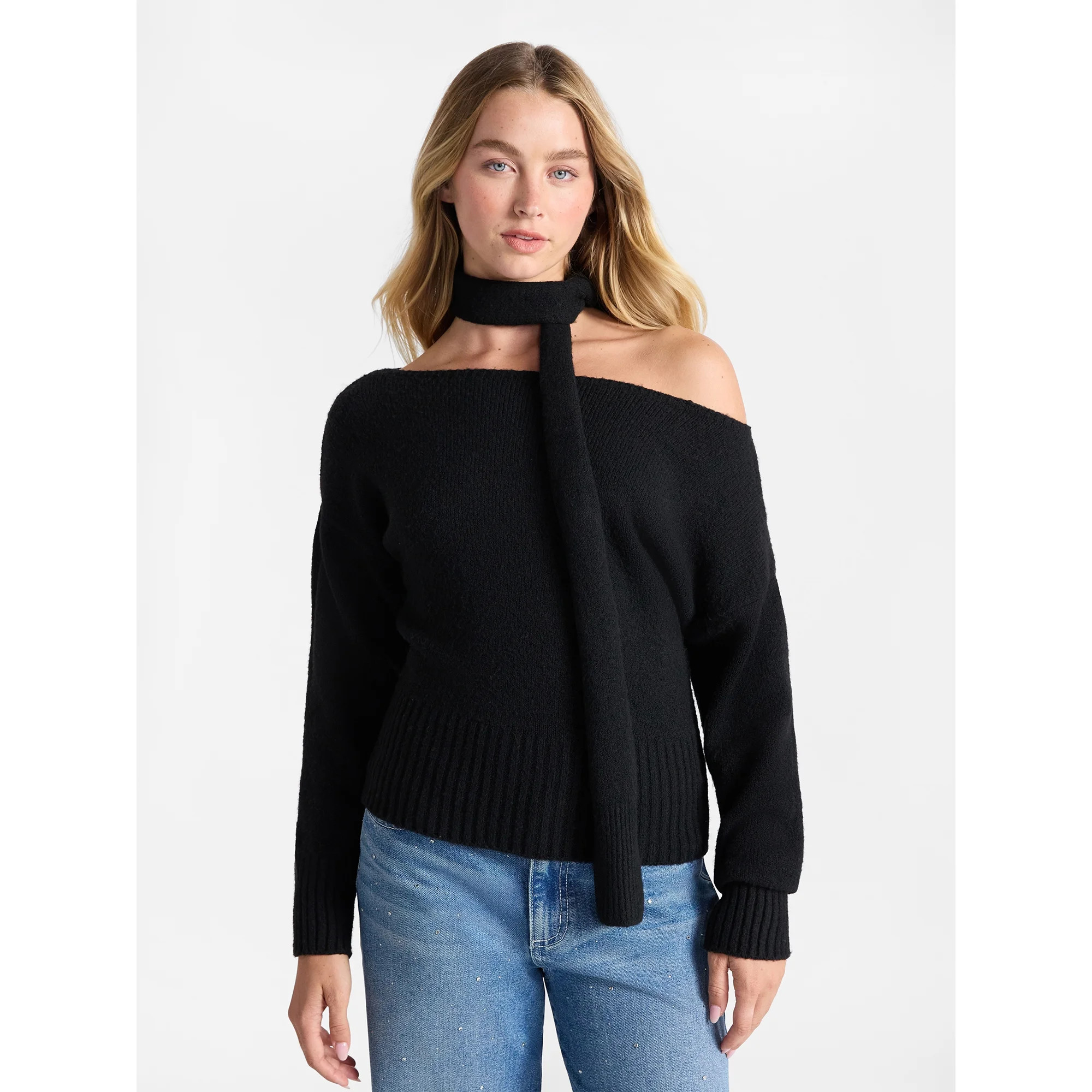 No Boundaries Scarf Sweater, Midweight, 2-Piece, Women’s | Walmart (US)