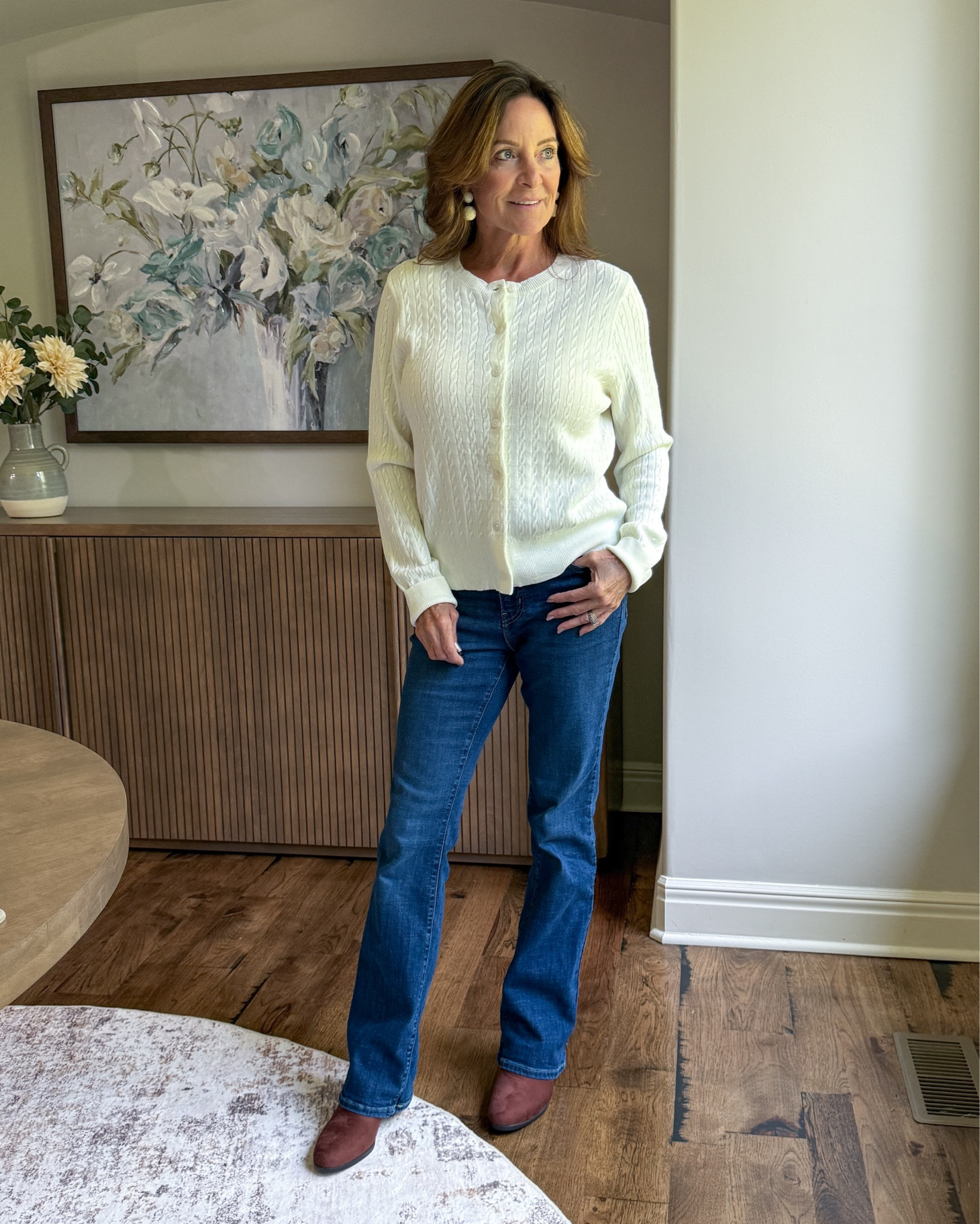 The Cardigan-and-Jeans Formula I Come Back to Every Fall

When the weather starts changing, I don’t complicate getting dressed—a lightweight cardigan and great-fitting jeans just work. The cable knit adds enough texture to make a simple outfit feel finished, and it’s an easy layer to take from those first cool mornings right into fall.

#fallcardigan #cardiganoutfit #falloutfitideas #jeansoutfit #over50style