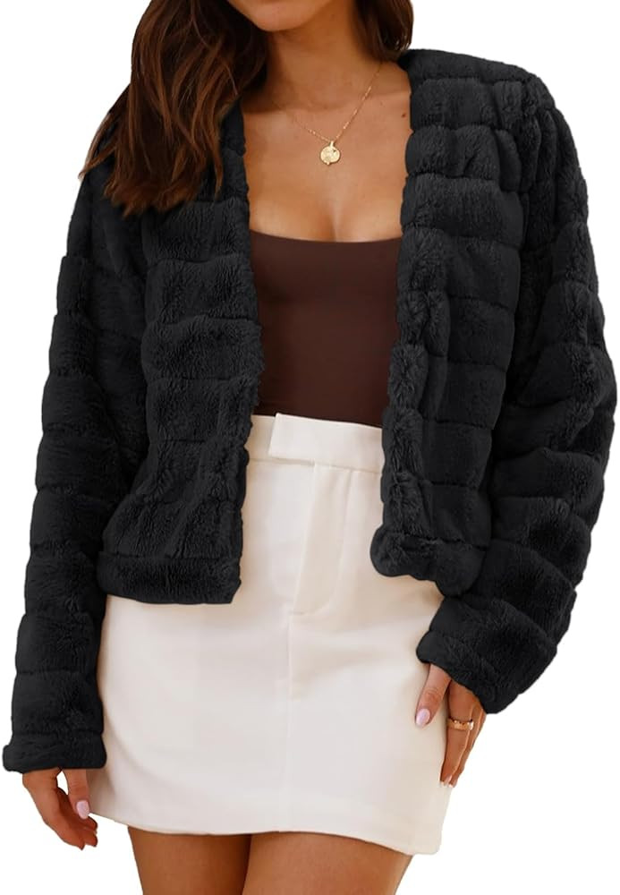 AUTOMET Womens Faux Fur Coats Long Sleeve Open Front Fluffy Winter Fuzzy Jackets | Amazon (US)