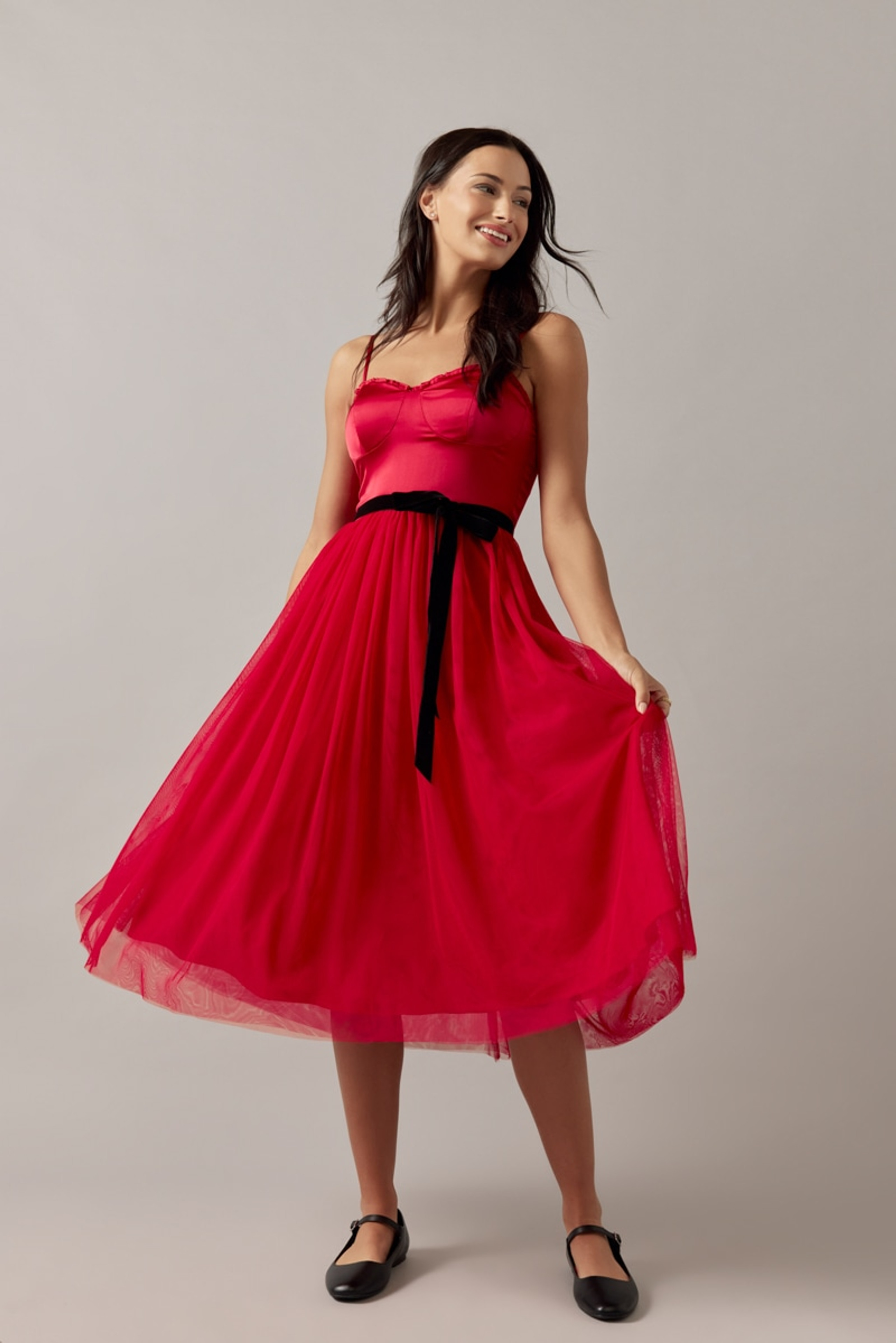 Ann Tie Waist Tulle Midi Dress | Francesca's