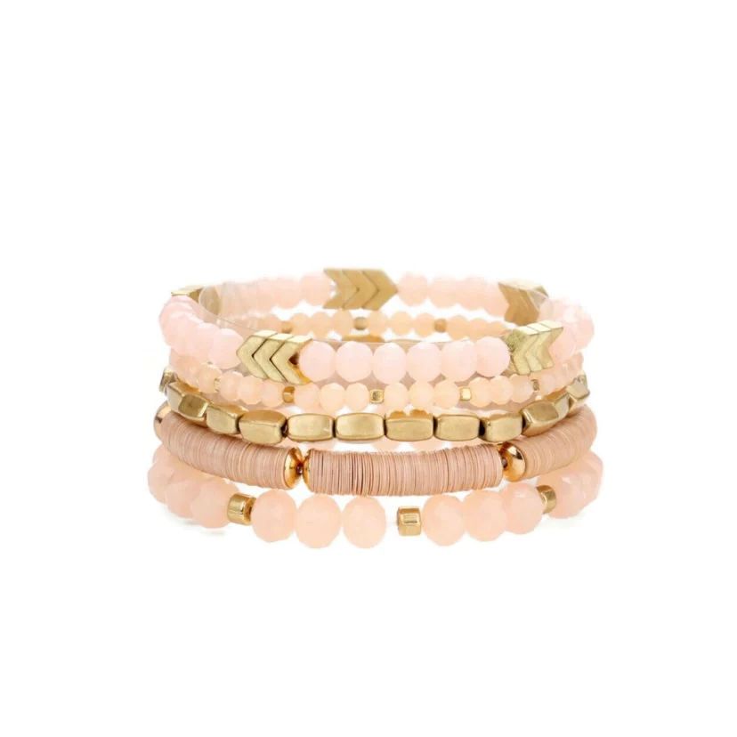 Pale Pink Chevron Heishi Bracelets (Set of 5) | Sea Marie Designs