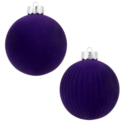 CristBest Velvet Christmas Balls Large Hanging Shatterproof Flocked Christmas Tree Ornaments for Xmas Tree Hanging, Holiday Wedding Party Decorations, Gifts and Home Decorations (Purple, 6" (2pcs)) | Amazon (US)