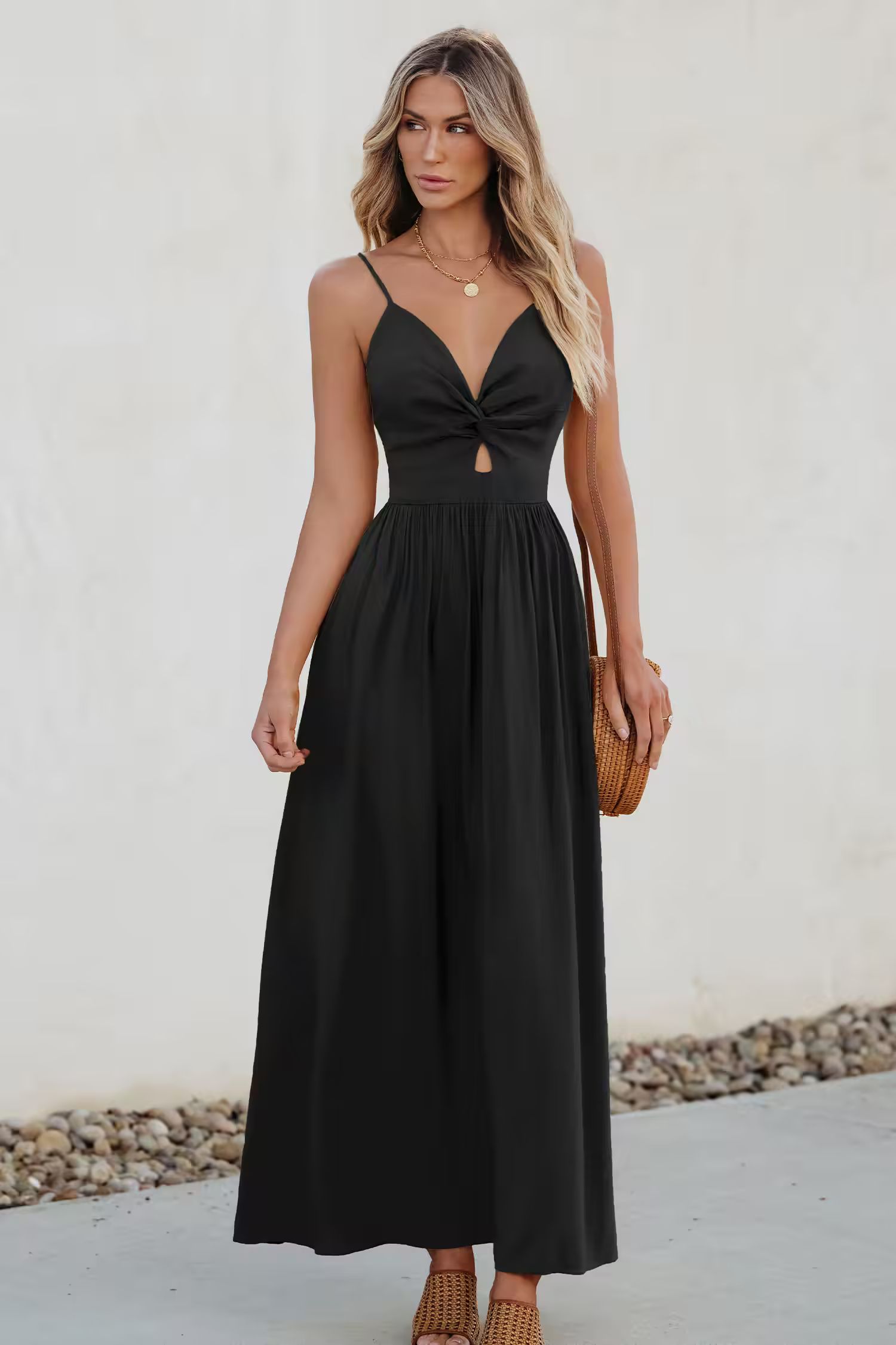 Black Front Twist & Keyhole Maxi Dress | Cupshe US