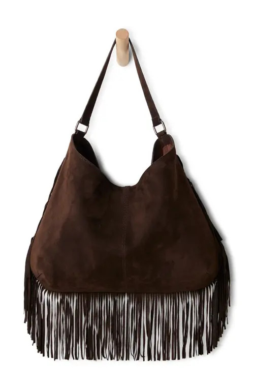 Free People Finn Fringe Leather Shoulder Bag in Espresso at Nordstrom | Nordstrom