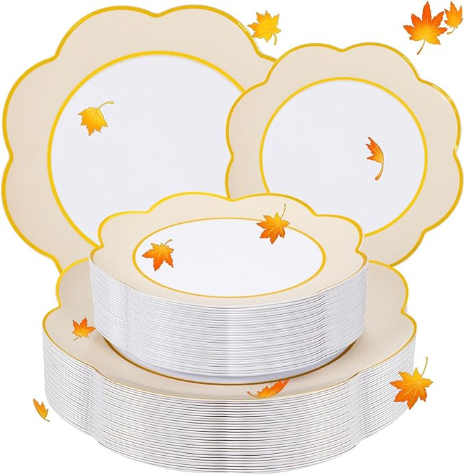 WONDERFUL 60pcs Ivory Plastic Plates Disposable Heavy Duty Thanksgiving Plates White and Ivory Fa... | Amazon (US)