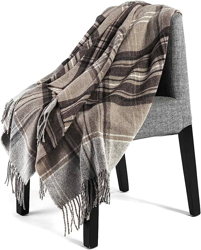 Farridoro Wool Throw Blanket Fringe 51 Inch with 67 Inch Wool Decorative Couch Sofa Camping Chair... | Amazon (US)