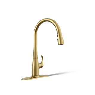 KOHLER Simplice Single Handle Pull-Down Sprayer Kitchen Sink Faucet in Vibrant Brushed Moderne Br... | The Home Depot