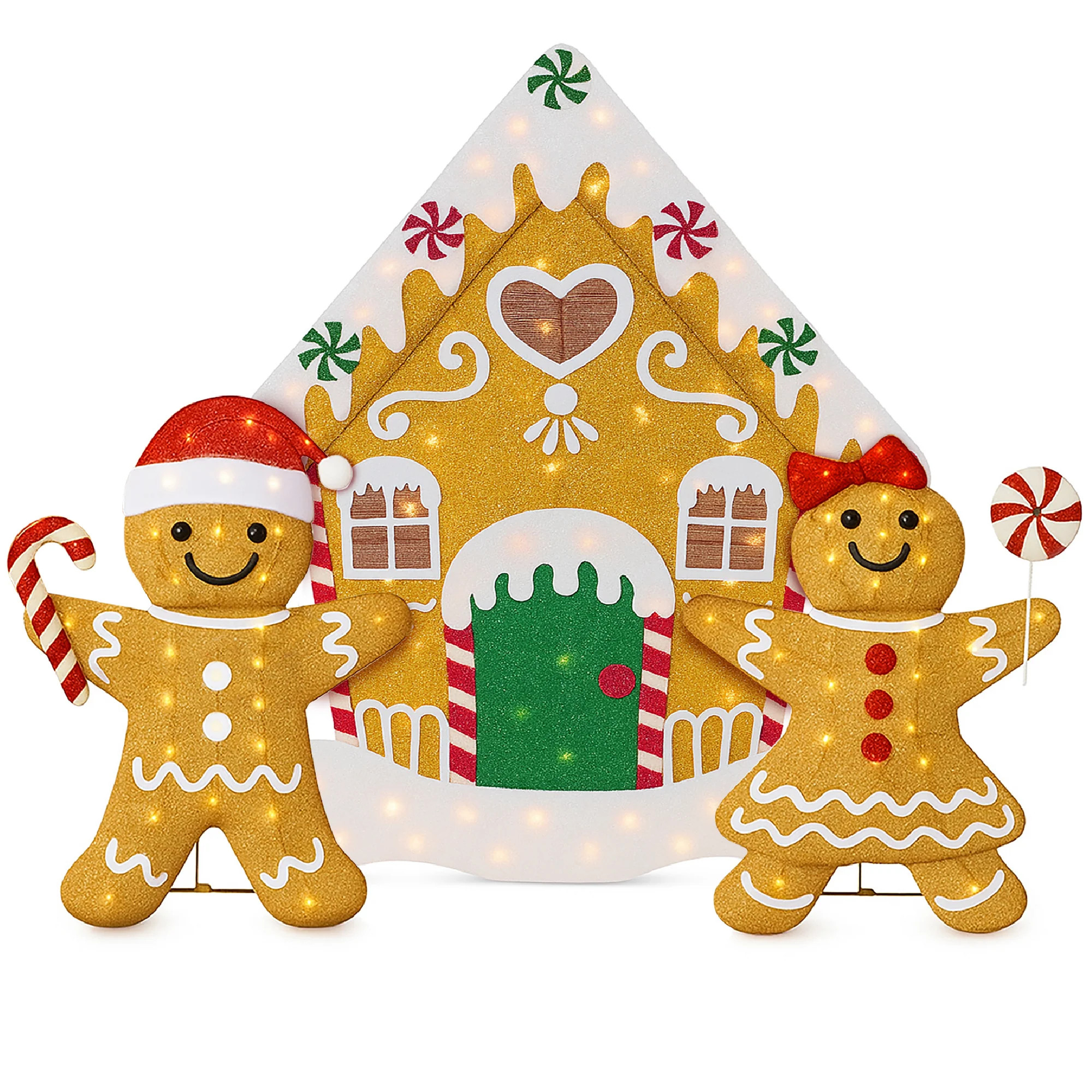 3pc Gingerbread Man Family House 4ft Pre-lit Christmas Yard Decor | Best Choice Products 