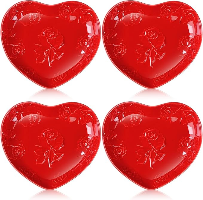Tioncy 4 Pcs Ceramic Heart Shaped Plates 9 Inches Porcelain Heart Bowls Rose Dishes for Dessert S... | Amazon (US)