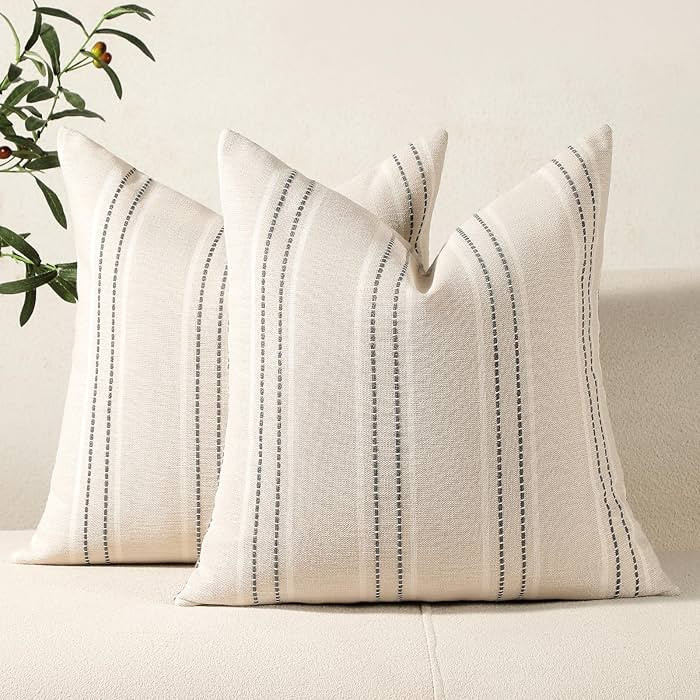 Hckot Decorative Pillow Covers 18x18 Striped Throw Pillows Textured Linen Pillow Covers Farmhouse... | Amazon (US)