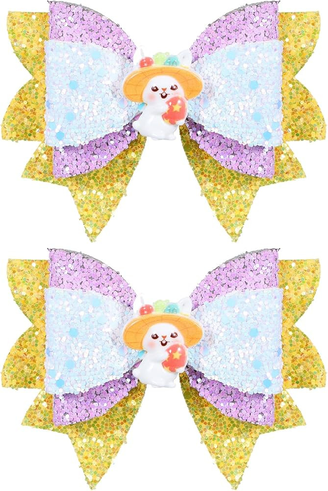 Easter Bunny Hair Clips for Women Girls, 3.5-Inch Sparkly Hairpins with White, purple, and Yellow... | Amazon (US)