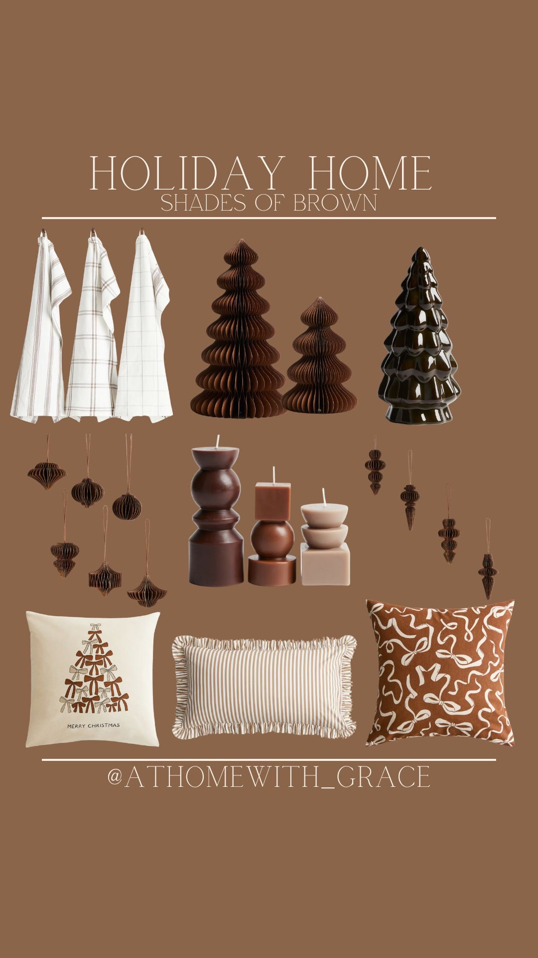 Brown Christmas decor. Brown candlesticks. Paper ornaments. Brown ornaments. Brown Christmas pillows. Bow decor. Christmas bow. Christmas tree  

#LTKSeasonal #LTKHome