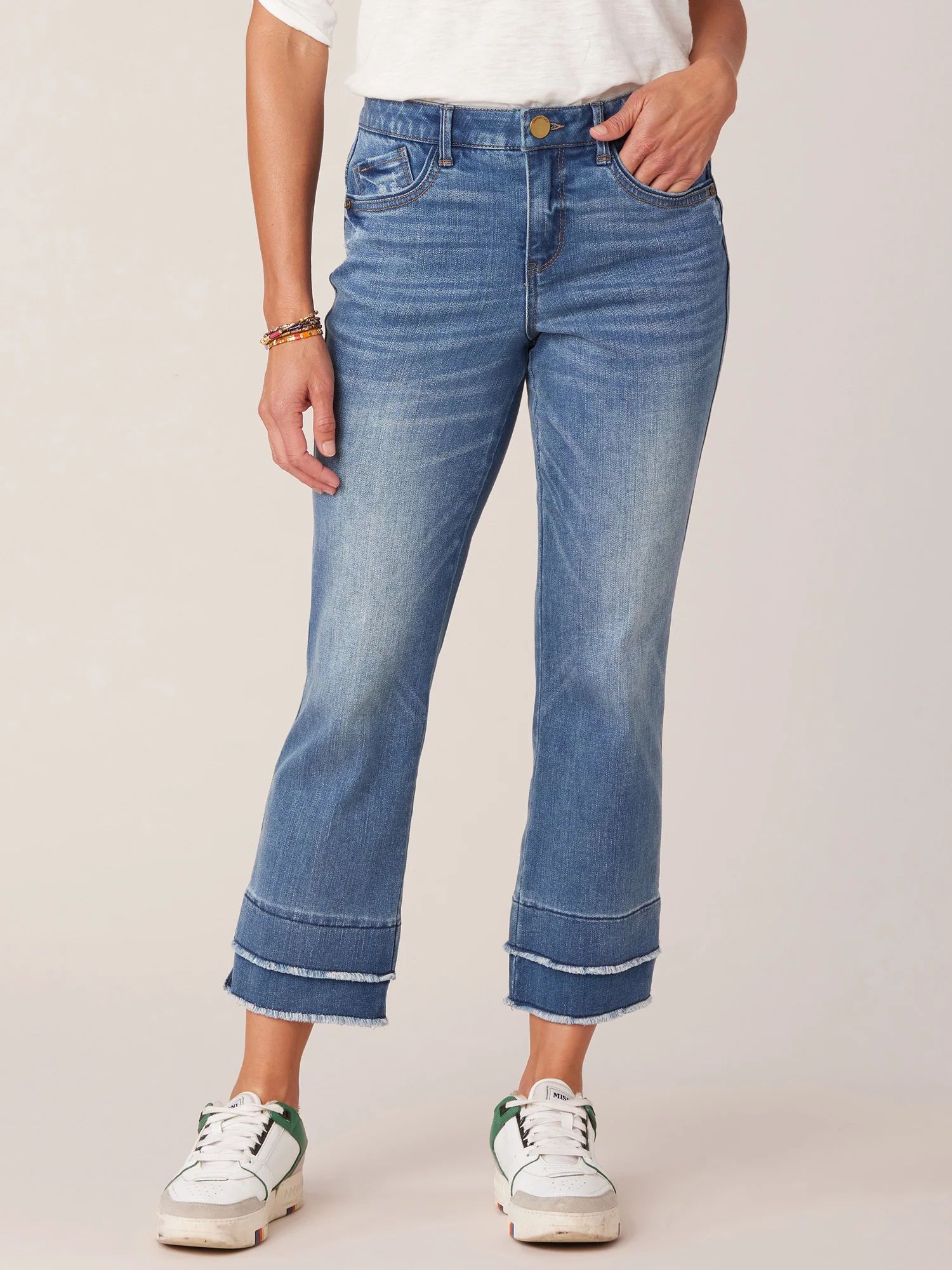 "Ab"solution Mid-Rise Double Layer Fray Hem Kick Flare Jeans | Democracy Clothing