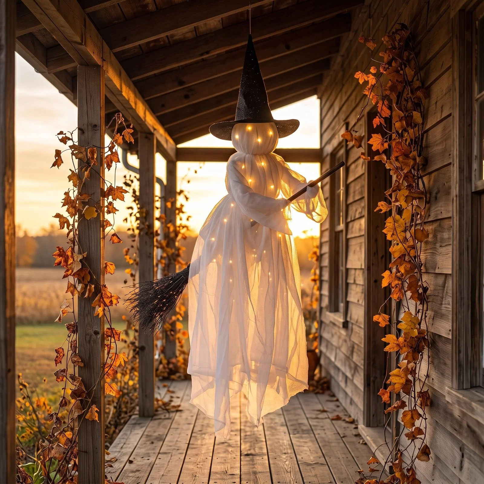 The Holiday Aisle® Hanging Lighted Ghost Witch With  Floating White  Ghost Ornament With Witch Hat  Halloween Porch Yard Hanging Decorations  Light Up Pumpkin Head Ghos | Wayfair | Wayfair North America