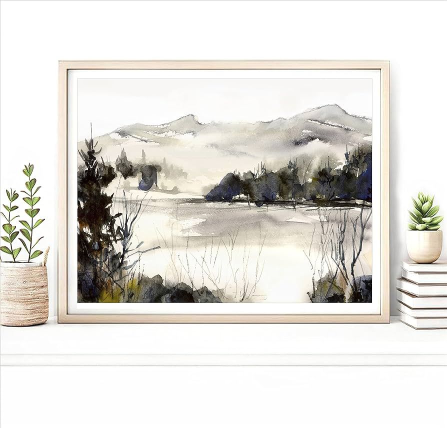 Gray Ombre Wall Art Print, Mount Mansfield Vermont Mural, National Park Painting, Local Artist, M... | Amazon (US)