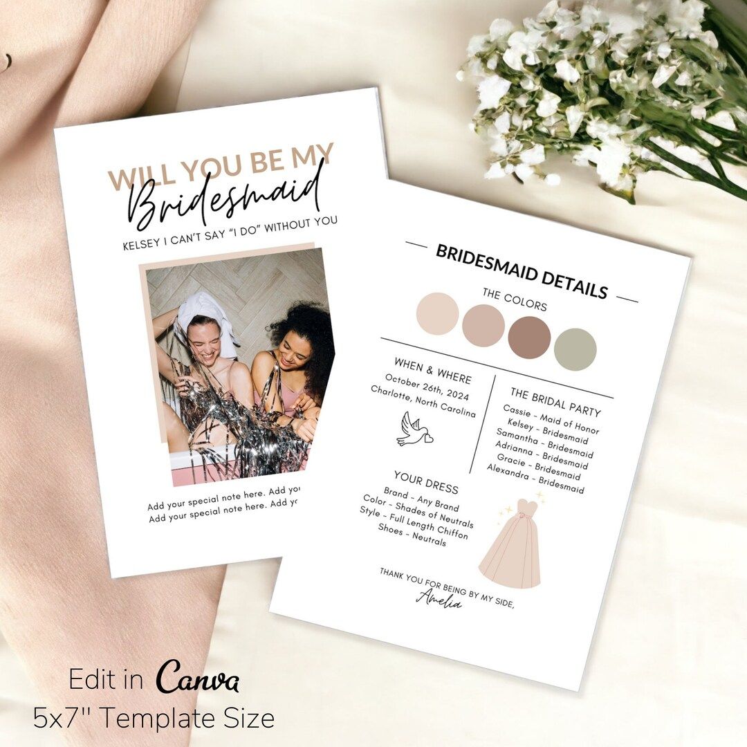 Bridesmaid Proposal Template | Bridesmaid Duties Template | Will You Be My Bridesmaid Card Templa... | Etsy (US)