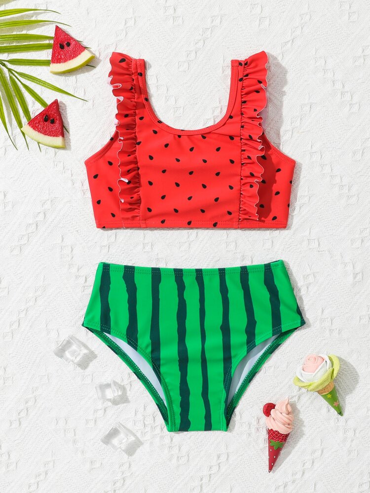 Baby Watermelon Print Ruffle Trim Bikini Swimsuit
       
              
              $6.90  
  ... | SHEIN