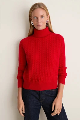 Apple Red Cropped Cable Cashmere Clara Turtleneck | Tuckernuck (US)
