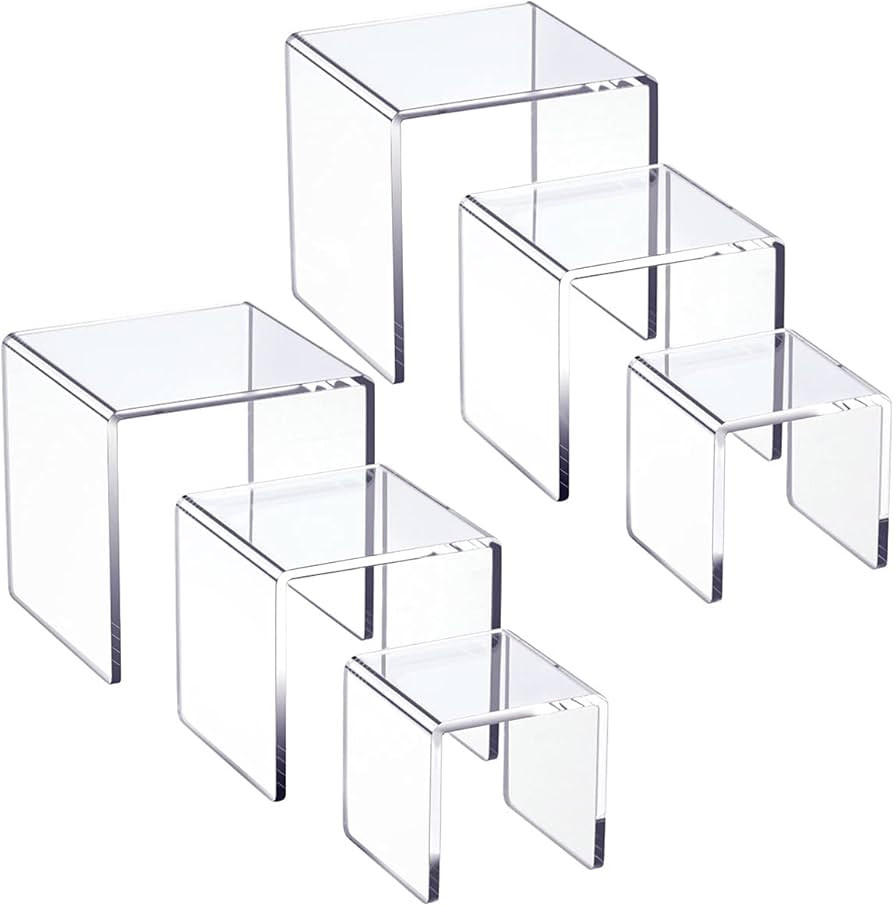 HIIMIEI Clear Acrylic Display Risers 2 Sets, 3-Tier Risers Stands Showcase for Amiibo Funko Pop F... | Amazon (US)