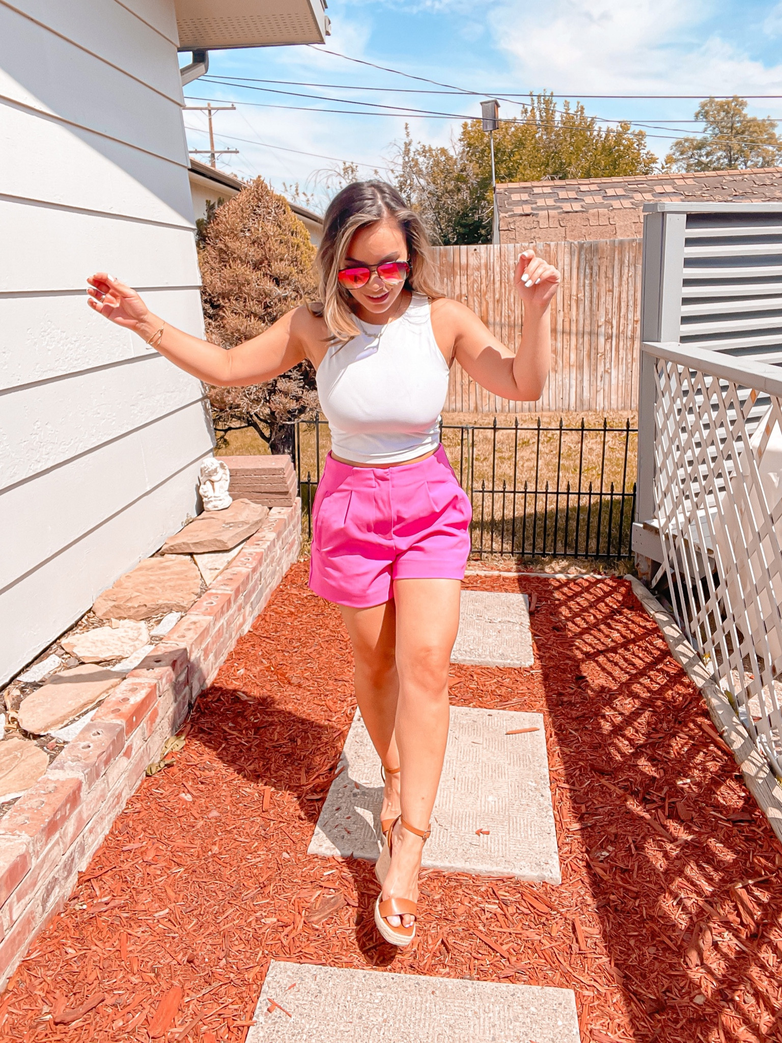 Feeling all the Barbie vibes. 

Barbie pink 
Pink ootd 
Pink shorts 
Pink sunglasses
Pink and white 
Amazon tank
Target shorts

#LTKunder50 #LTKworkwear #LTKsalealert