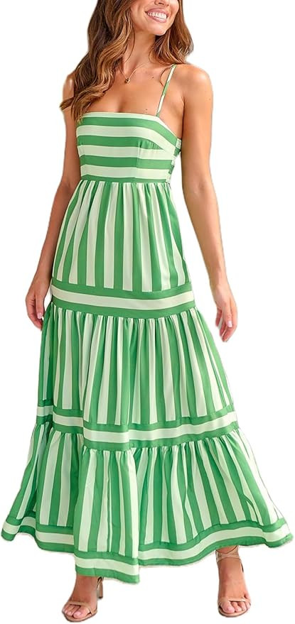 Women Boho Colorful Spaghetti Strap Dress Summer Vacation Beach Long Sun Dress RIC Rac Floral Flo... | Amazon (US)