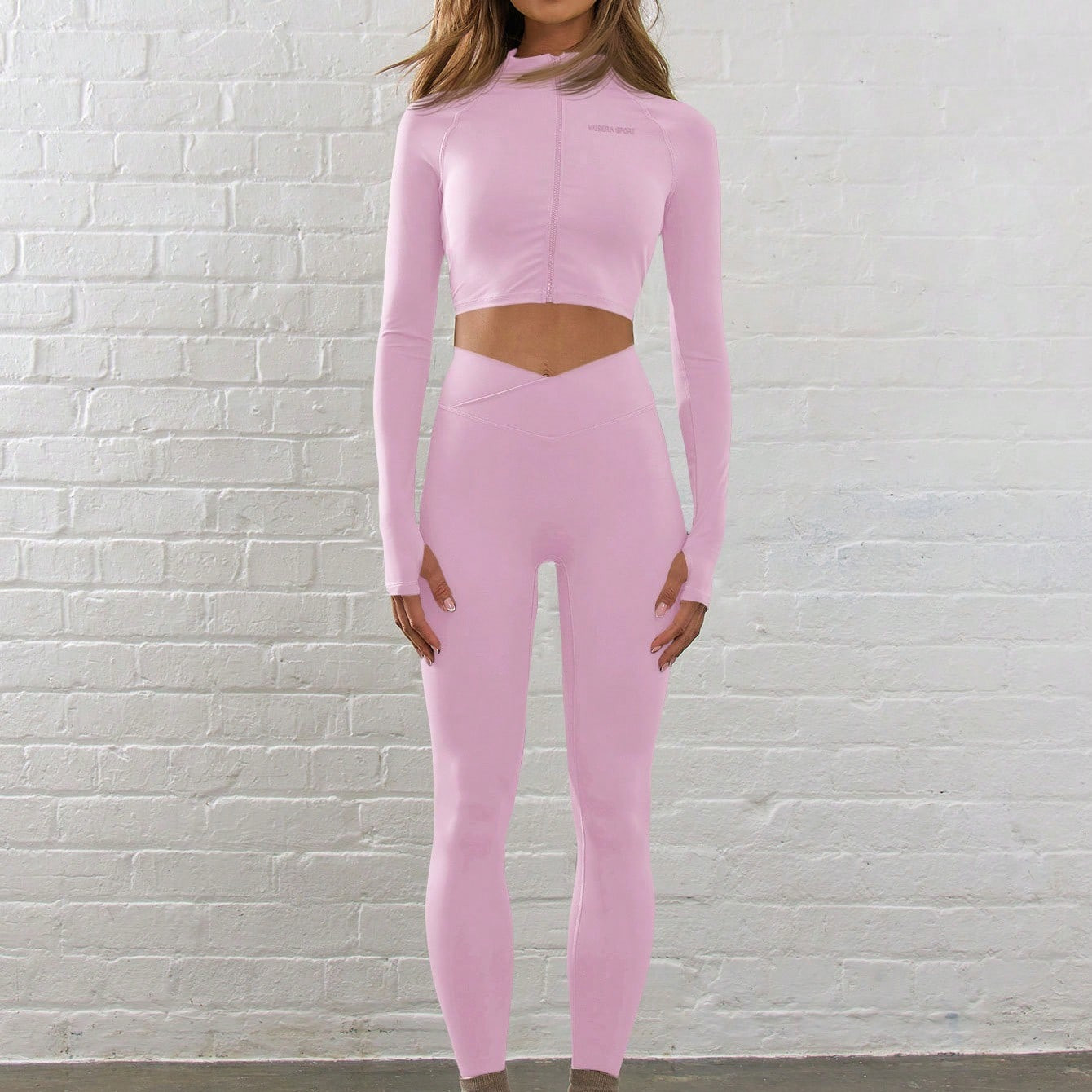Musera Sport Solid Sports Leggings With Jacket | SHEIN