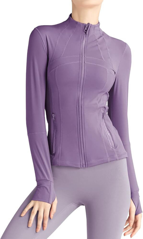 Gacaky Women's Slim Fit Workout Running Track Jackets Full Zip-up Yoga Athletic Jacket with Thumb... | Amazon (US)