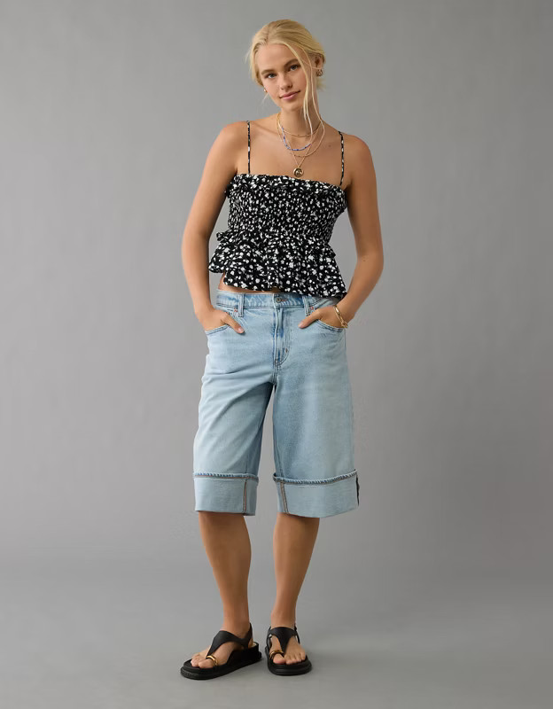 AE Square Neck Smocked Ruffle Cami | American Eagle Outfitters (US & CA)