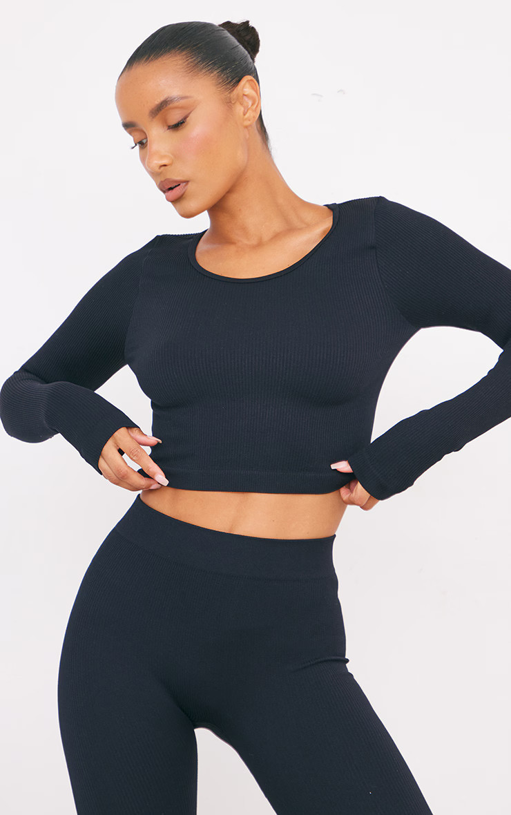 Black Structured Contour Ribbed Leggings | PrettyLittleThing UK
