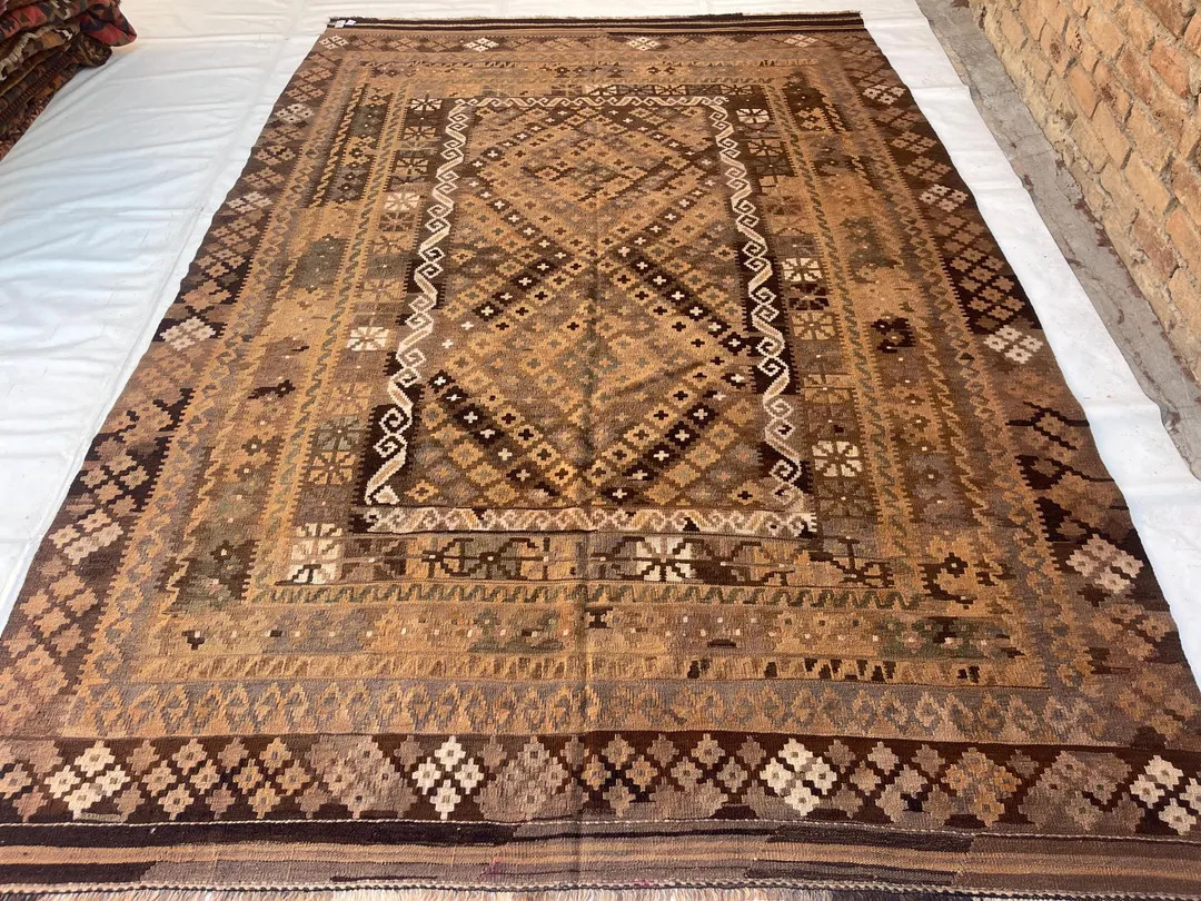 Afghan Vintage Rug, 7x10 Handmade Wool Rug, Ghalmoori Design Rug, Turkmen Tribal Rug, Flatweave K... | Etsy (US)