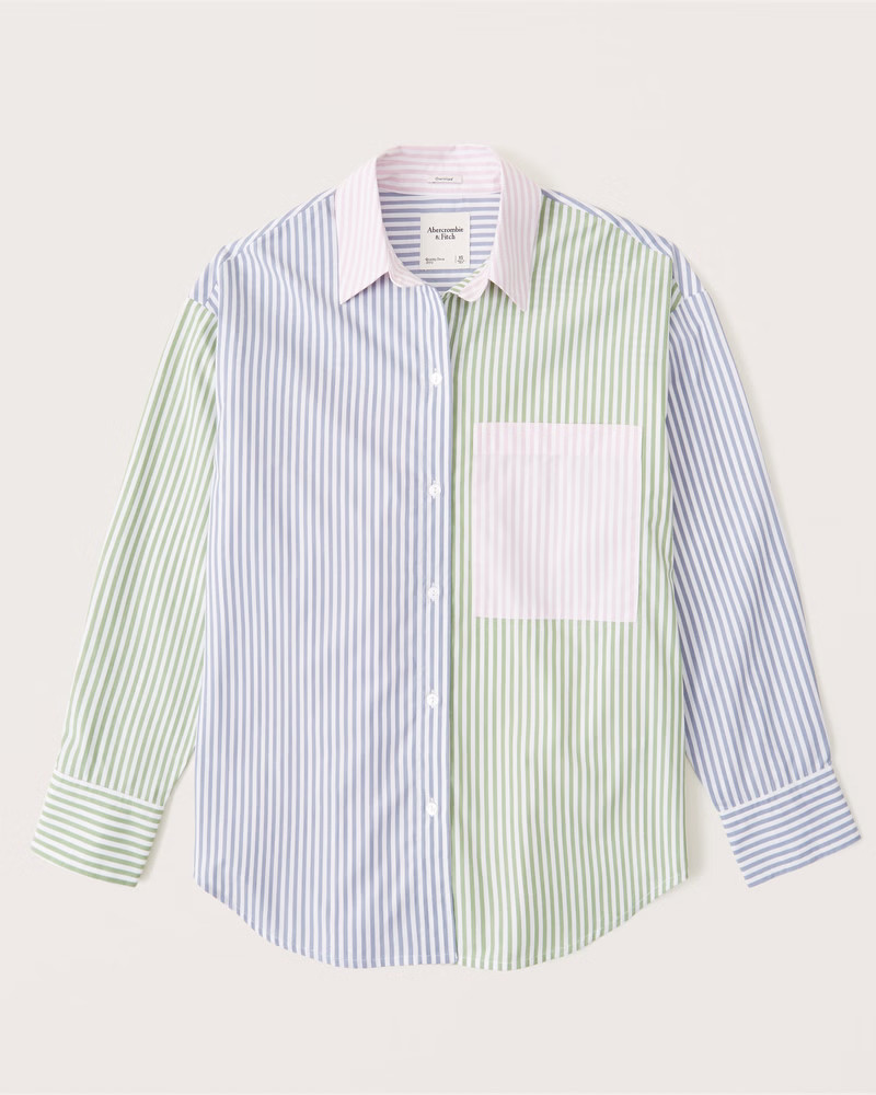 Women's Oversized Poplin Colorblock Button-Up Shirt | Women's Tops | Abercrombie.com | Abercrombie & Fitch (US)