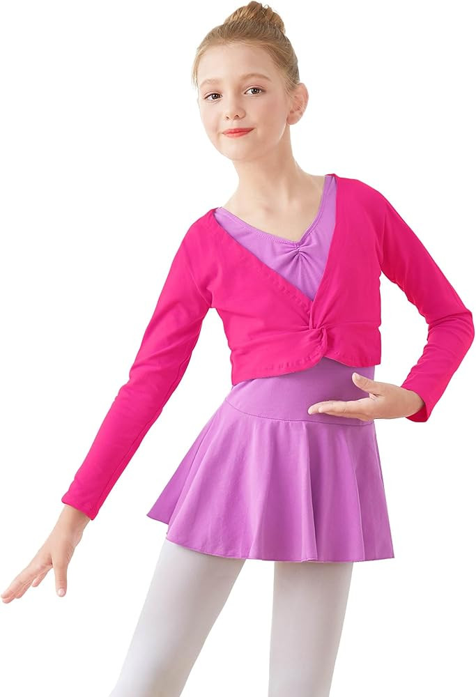 Daydance Girl's Dance Crop Tops Ballet Wrap Shrug Sweater Long Sleeve | Amazon (US)