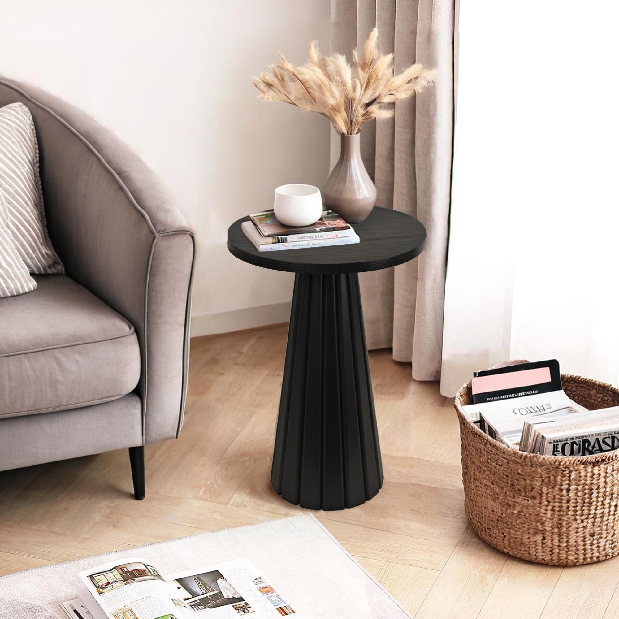 Fluted Round Wooden Drink Side Table, Small Pedestal End Table, Plant Stand for Small Space, Livi... | Amazon (US)