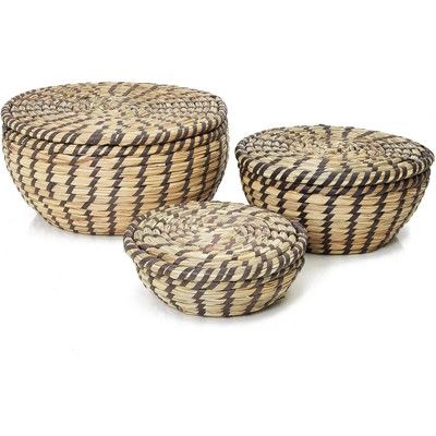 Woven Seagrass Storage Baskets with Lids for Storage Laundry, Picnic and Grocery Basket in 3 Size... | Target