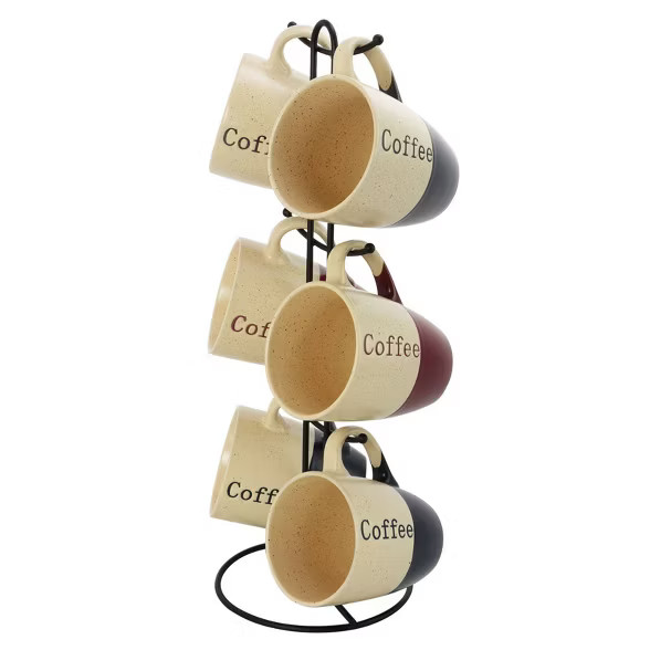 12oz 6pk Stoneware Downtown Shop Mug Set with Stand - Elama | Target