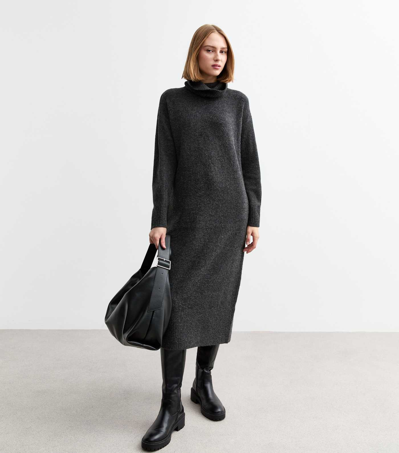 Dark Grey Roll Neck Midi Jumper Dress | New Look | New Look (UK)