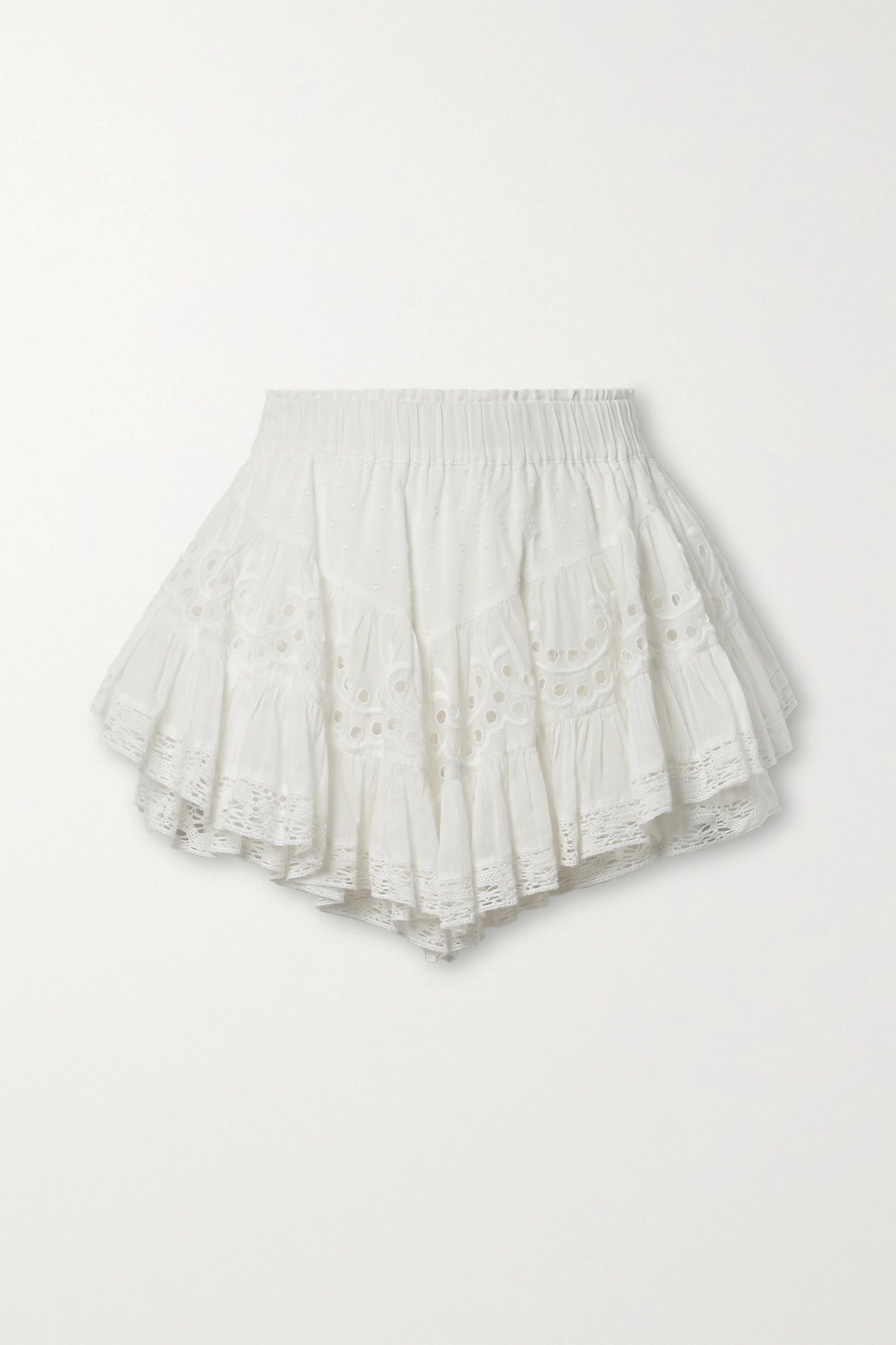 Ivory Briella lace-trimmed broderie anglaise and Swiss-dot cotton-voile mini skirt | LoveShackFan... | NET-A-PORTER (UK & EU)