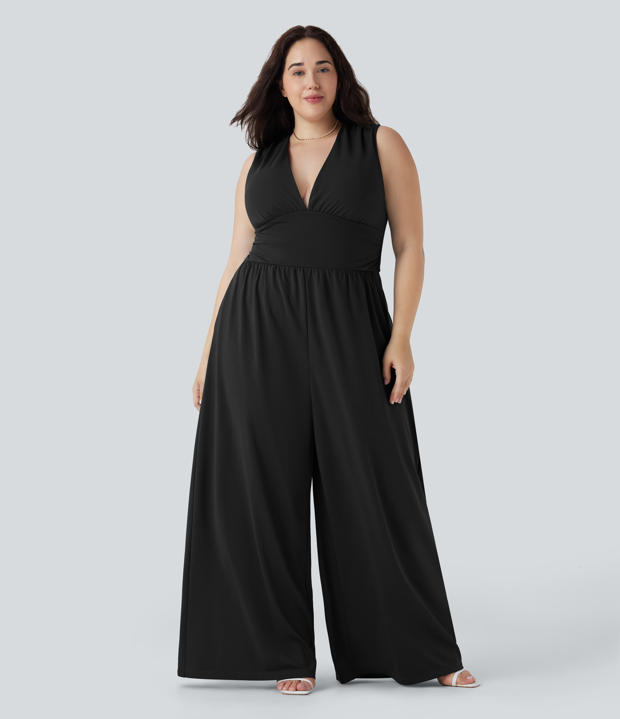 Halara Plus Size V Neck Sleeveless Jumpsuit with Pockets-Easy Peezy Edition - Black - 1X(regular) | HALARA