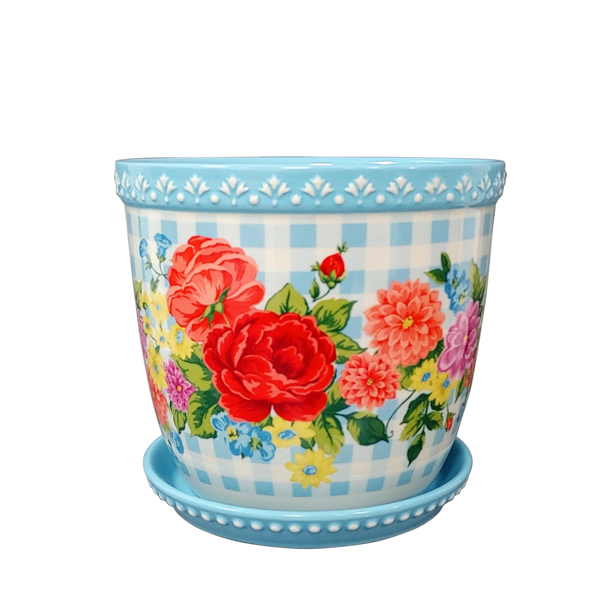 The Pioneer Woman Sweet Rose Gingham Planter, 8 inch, Stoneware - Walmart.com | Walmart (US)